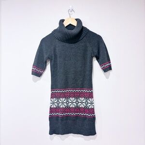 NOVITO Grey Knit Turtleneck Fair Isle Sweater Dress | X-Small *